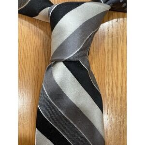 PERRY ELLIS‎ PORTFOLIO Men's Silk Necktie USA Designer Black & Gray Striped